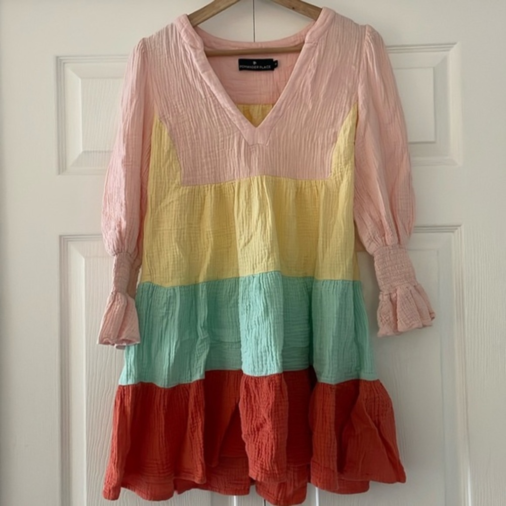 TUCKERNUCK Tiered Colorblock Dress - Pastel Pink, Yellow, Mint & Coral